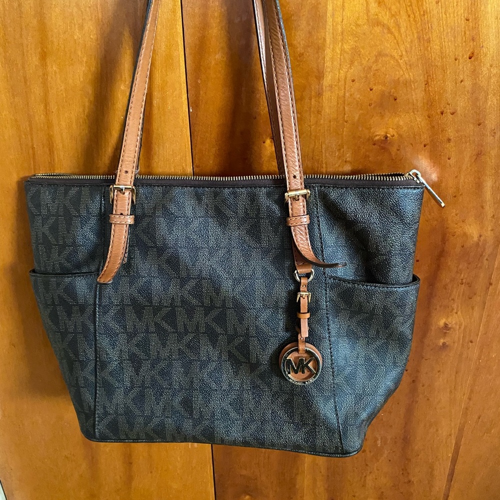 Michael Kors Black and Brown Tote with Leather Handles